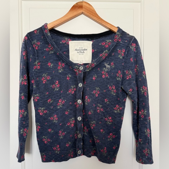 Abercrombie & Fitch Floral Cardigan Y2K Coquette Cottagecore Knit Sweater Medium - Picture 1 of 6